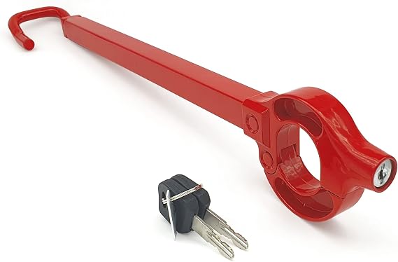 571/B Original Steering Wheel Brake Pedal Lock, More Deterrent in Visible Red, Swinging Practic Push Locking, 27in Max, Universal Clutch Anti Theft Bar Lock Device for Car Truck Van, Camper