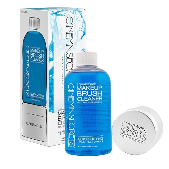 Cinema Secrets Original Blue Vanilla Makeup Brush Cleaner Kit - Professional Cleanser + Cleansing Tin for Makeup Brushes - Quick-Dry, Rinse-Free Formula - Removes Stubborn Waterproof Make Up (8 fl oz)