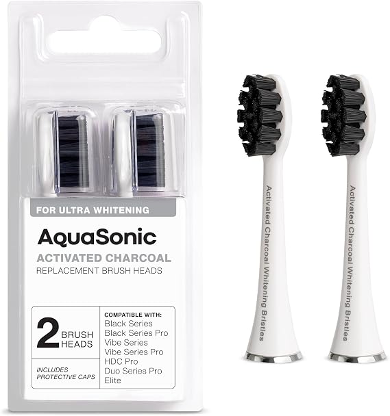 AquaSonic Genuine Standard Replacement Brush Heads | for Normal & Sensitive Teeth | Compatible with Many AquaSonic Toothbrush Handles (2 Pack White)
