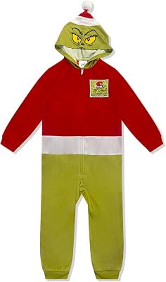 Dr. Seuss Grinch Kids Onesie Pajamas - Boys Girls Long Sleeve Zip Up Hooded Blanket Sleeper - Christmas One Piece Costume Pjs