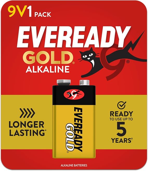 Eveready Gold Alkaline 9V Batteries, 1 Pack of 9 Volt Batteries
