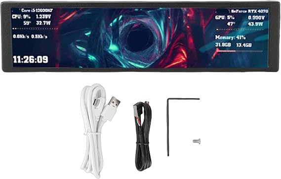 EBTOOLS 9.2in Computer Secondary Display, FHD 1920x462 IPS LCD Screen for PC Case with Dynamic Video Themes, CPU GPU Temperature Monitor (Black)
