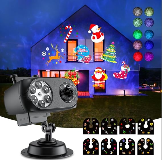 2-IN-1 Christmas Projector Lights Outdoor,Christmas Projector Santa with 80 Patterns Waterproof IP67 with Remote Control Christmas Decorations & Gift for Holiday Xmas Party Indoor Garden Window [Energy Class G]