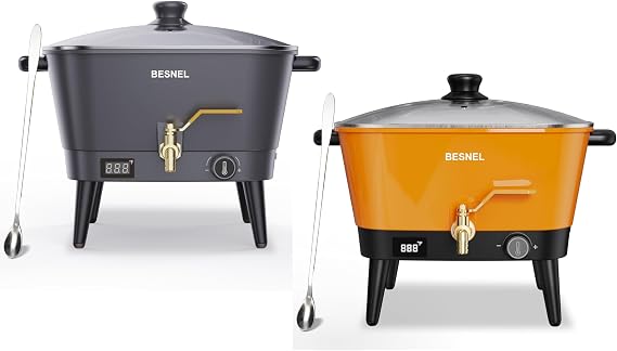 BESNEL Wax Melter for Candle Making, Electric Non-Stick Wax Melter Holds 8Qts of Wax,Soy Wax for or Soap Business Candle Making with Heat Resistant Handle & Brass Spout,Temp Control