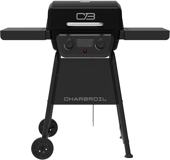 Charbroil Classic 2-Burner Propane Gas Grill 280 Sq In Cooking Area, 20,000 BTU, Porcelain-Coated Grates, Compact Outdoor BBQ with Side Shelves