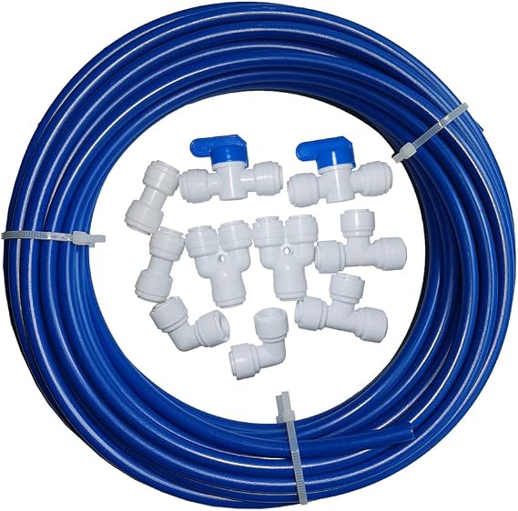 YZM 10 pcs 1/4" Quick Connect Push in to Connect Water Purifiers Tube Fittings for RO Water Reverse Osmosis System+10 Meters(32 feet) tubing Hose Pipe