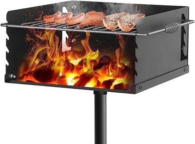 Park Style Charcoal Grill Heavy Duty, Outdoor BBQ Grill with Grate, Park Grill for Backyard, Camping, Commercial Use, Small Charcoal Grills for Outdoor Park 16 L x 16 W x 8 H