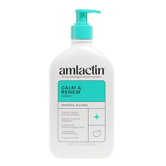 AmLactin Calm & Renew Lotion, Sensitive Dry Skin, 14.1 oz | Lactic acid and ginger root lotion gently exfoliates and moisturizes sensitive dry skin for smoother, calmer-looking skin.