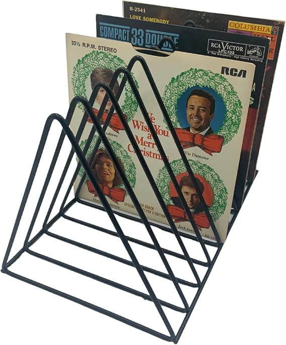Vinyl Record Storage Holder Stand - Premium Triangle Metal Wire Magazine and Book Rack holds up to 33 Lp Album Records, Simple, Functional and Contemporary Vinyl Organizer - Small 5slots (Rose)