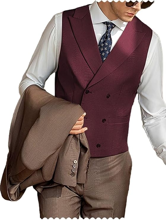 Men's Double Breasted Business Wedding Vests Dress Waistcoat Slim Fit V Neck Suit Vest