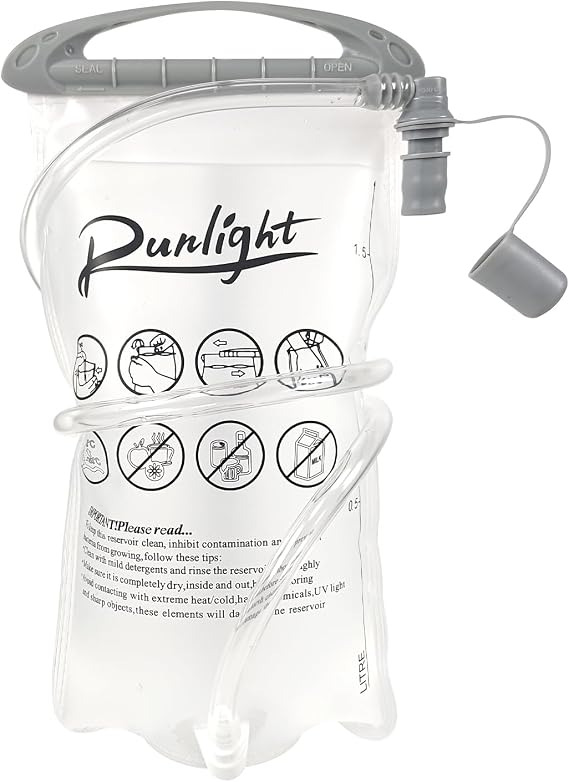 Runlight Hydration Bladder,1.5L Water Bladder for Hiking Backpack Leak-Proof Water Reservoir BPA Free Hydration Bag for Biking Running Camping(1.5L Gray White)