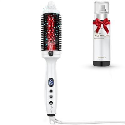 Infrared Bounce Brush, Heated Thermal Round Brush with Negative Ion Technology, 8 Heat Settings for Blowout Look with Hair Care Oil, Straightening & Curling, 1.65 Barrel for All Hair Types, White