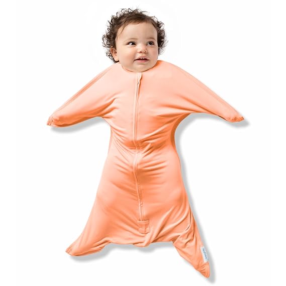 SleepingBaby Bamboo Zipadee-Zip Transition Swaddle - EverSoft Starfish Design Breathable Wearable Blanket with Two-Way Zipper, Small (4-8 months), Peach Fuzz