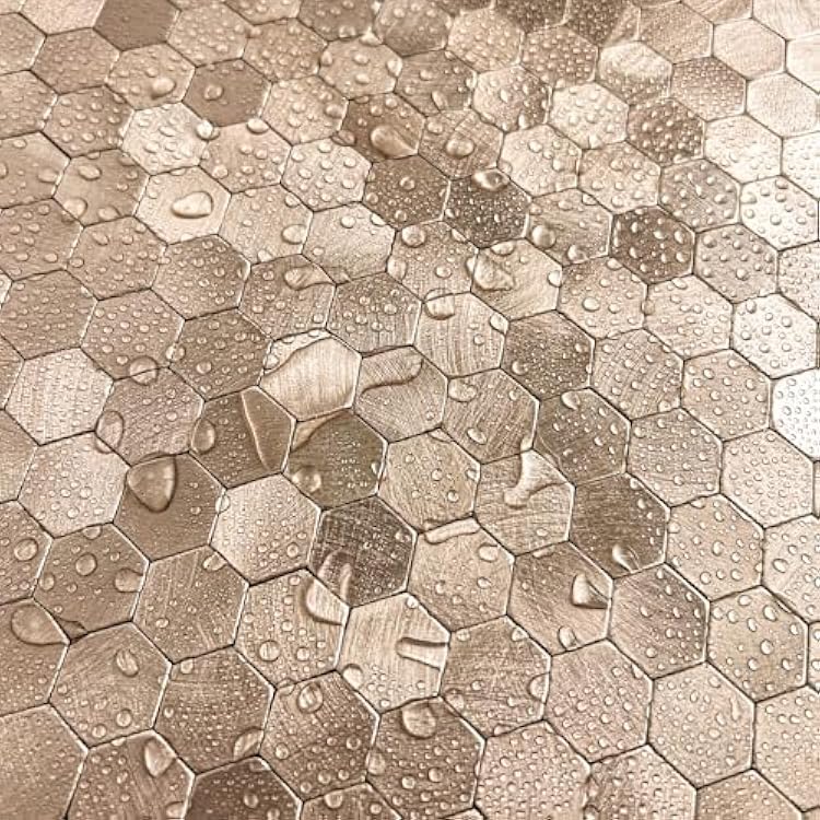 Select 5 Pack Hexagon Peel and Stick Backsplash Tiles, Self Adhesive Metal Backsplash Stick On Aluminum Tiles for Kitchen Bathroom, 12 x 12 Wall Tiles w10 Edge Pieces, Brushed Gold