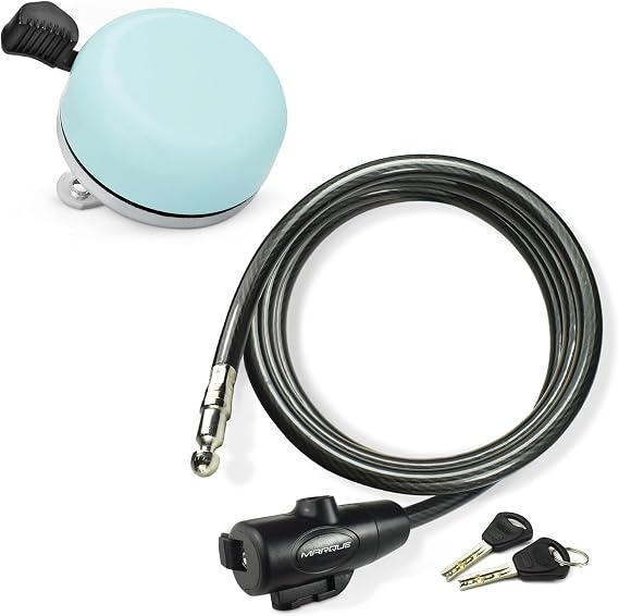MARQUE Beach Cruiser Bike Bell + 7FT Bike Lock with Key