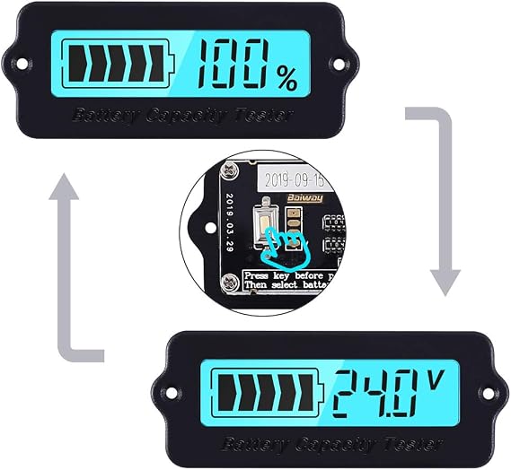 Battery Monitor, Voltage Capacity Tester 12V 24V 36V 48V 60V Battery Capacity Indicator Iron-Lithium & Lead-Acid Battery Meter Voltage Capacity Percentage Indicator