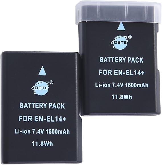 DSTE 2pcs EN-EL14 Battery Compatible with Nikon D5100 D5200 D5300 D5500 DF P7000 P7100 P7200 P7700 P7800 D3400 D5600 D3500 Digital Camera
