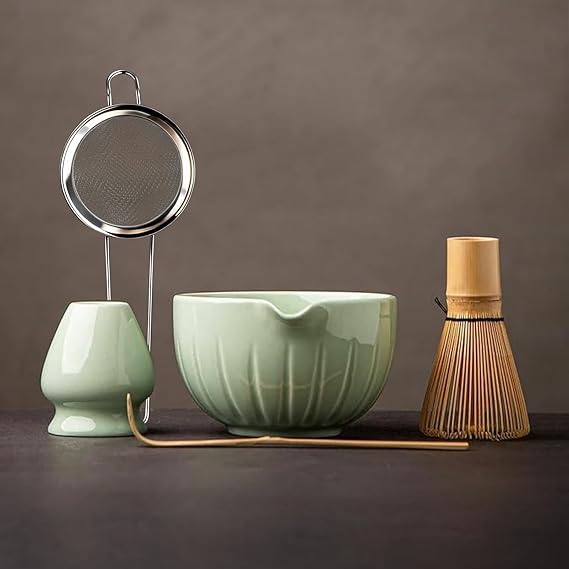 TANG PIN Matcha Set - Match Bowl and Whisk, 15 OZ, Matcha Scoop | Matcha Whisk Stand (Chasen Holder) - 5pc Perfect Matcha Kit for Matcha Tea Ceremony (Green)