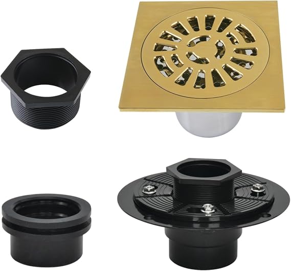 Kingston BSFK4267BB 4" Brass Square Grid Shower Drain, Brushed Brass