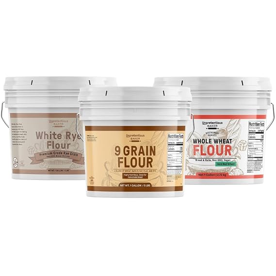 Unpretentious Flours Bundle, 1 Gallon Each, Includes 9-Grain, White Rye, Whole Wheat, For Breads And Baked Goods