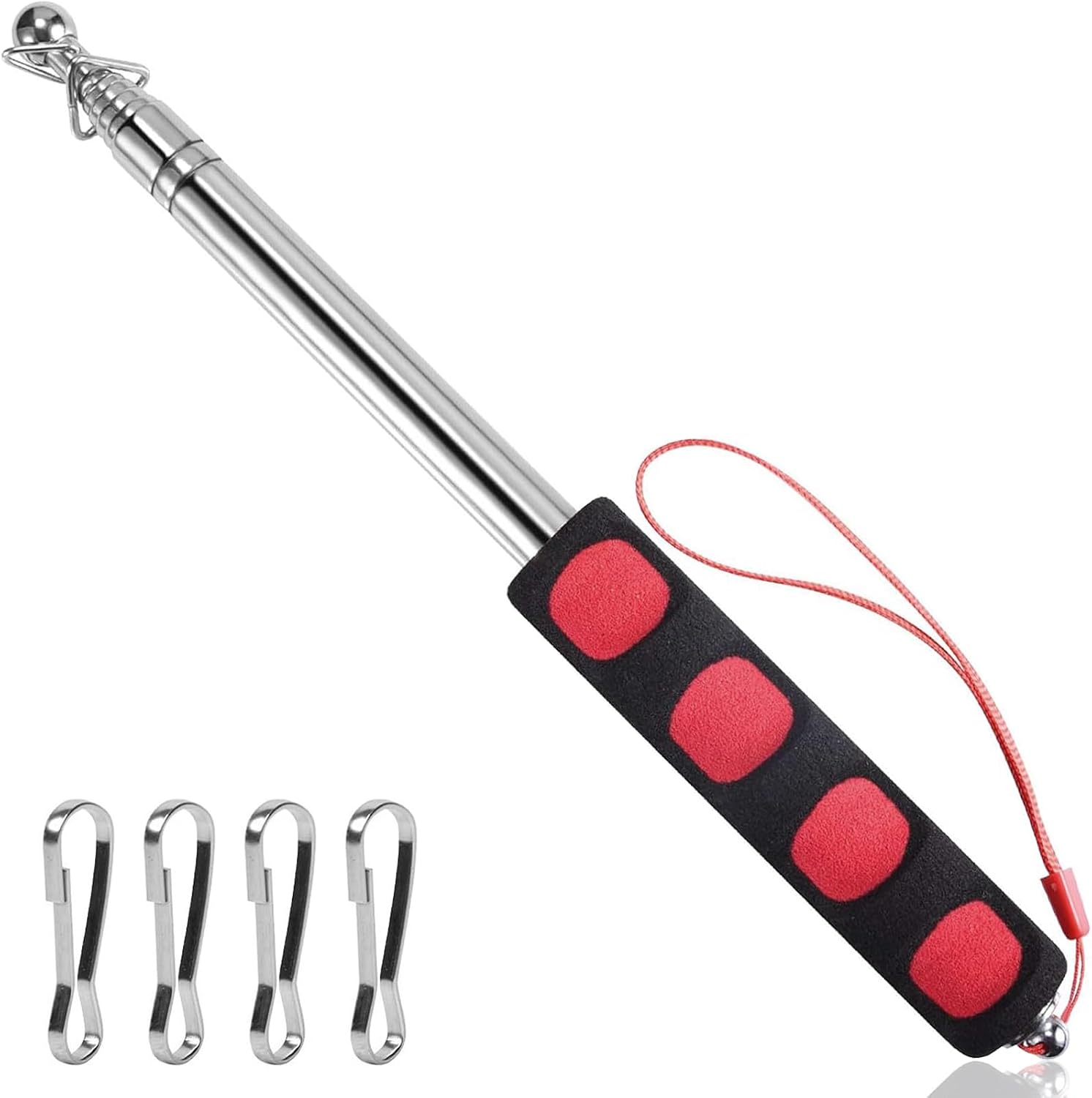 2.5 M Flag Stick, Telescopic Handheld Flagpoles, Portable Tour Guide Flag Pole with Lanyard and Clips, Stainless Steel Teaching Pointer Stick for Tour Guide Teaching (1 PCS)