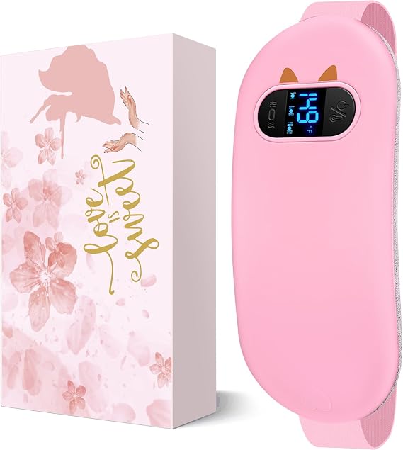 Cordless Heating Pad for Period Cramps: Portable Menstrual Heating Belt with 6 Heat Levels 6 Massage Modes - Wearable Waist Heating Pad for Women Girls (Pink)