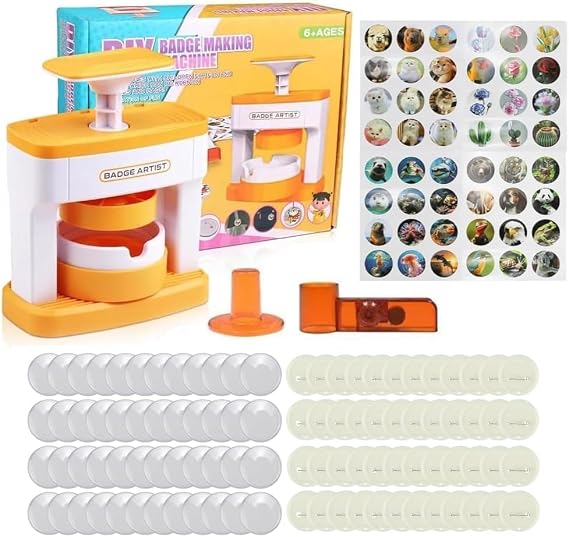 Button Badge Maker Machine 2.16 Inch (55mm) – DIY Buttons Pin Badge Punch Press Kit with 48 Patterns, Badge Parts & CircleCutter Tool,