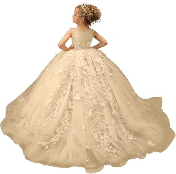 Flower Girl Dresses for Wedding 3D Butterfly Appliques Pageant Dresses for Girls Tulle First Communion Dress