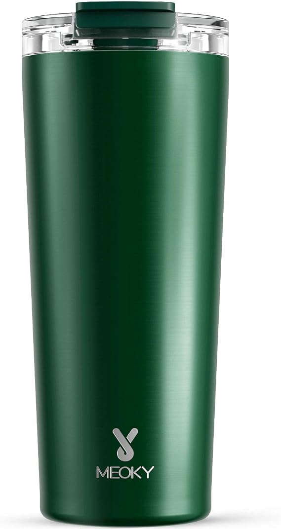 Meoky 24 oz Insulated Travel Coffee Mug: Leak Proof Lid, Evergreen | Stainless Steel Coffee Tumbler, Keeps Hot for 8 Hours or Cold for 24 Hours, Fits in Car Cup Holder, BPA Free