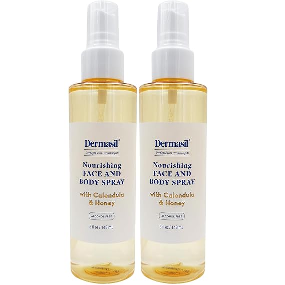 Dermasil Nourishing Face & Body Spray 2-Pack Hydrating Mist with Calendula & Honey, Alcohol-Free, Beach Essentials, 5 Oz Ea