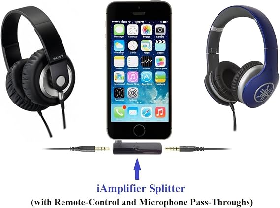iAmplifier + Splitter : Tiny Portable Headphone Amplifier+Splitter, with Remote Control & Microphone pass-through, for iPhones/iPads/iPods, Android/Windows/Samsung SmartPhones/Tablets/PCs, etc