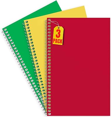 1InTheOffice 1-Subject Wirebound Notebook, College Ruled, 80 Sheets, Spiral Notebook 5x7, 7 34 x 5, 3Pk
