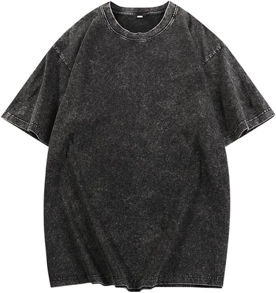 Maylrvjv Men's Cotton T-Shirts Oversized Short Sleeve Crew Neck Loose Basic Tops Washed Casual Solid Vintage Tee