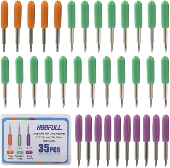 HOOFULL 35 PCS Replacement Plotter Blades Compatible with Cricut Machines for Explore Air/Maker/Expression, Include 5 PCS Thin Cutting Blades, 20 PCS Standard Blades, 10 PCS Deep Cutting Blades