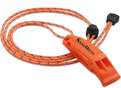 Sand Dipper Loud Signal Whistle, Orange, Waterproof Pealess Design with Reflective Adjustable Lanyard, Double Sound Chamber, ABS Plastic, for Beach, Water Sports, Kayak, Boat, Hiking