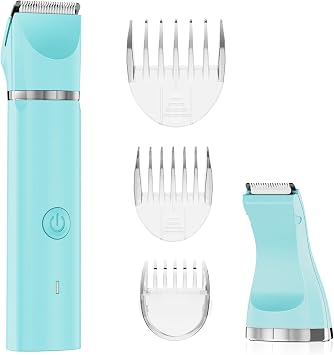 Electric Bikini Trimmer for Women,2 in 1 Electric Shaver for Women Pubic Hair, Portable Razors for Shaving with 2 Trimmer Heads,IPX7 Waterproof Blue