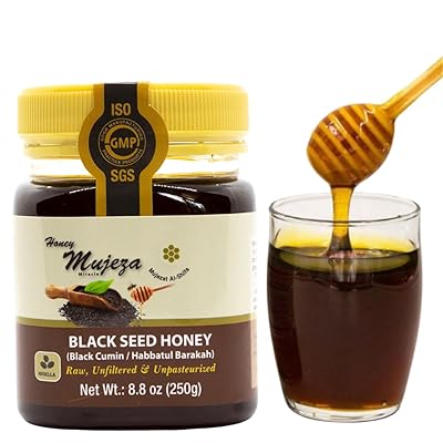 Black Seed Honey - Black Cumin - Nigella Seeds - Not Mixed with Oil or Powder - Gluten Free - Non GMO - Organic Honey - Immune Booster - 100% Natural Raw 250g  8.8oz عسل حبة البركة