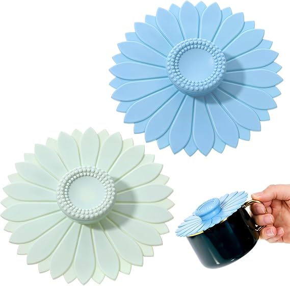 2 Pcs Sunflower Silicone Cup Covers, 4.1-Inch Reusable Coffee Cup Covers for Mugs, Silicone Lids Tea Cups Cover for Hot Drinks, Mug, Tea