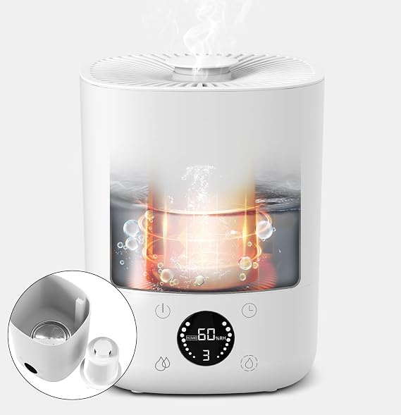 Warm Mist Humidifiers, 3.5L Stainless Steel Humidifier Easy Clean, Healthy Small Air Humidifier for Bedroom with Adjustable Constant Humidity, Whisper-Quiet, Sleep Mode and Auto-off
