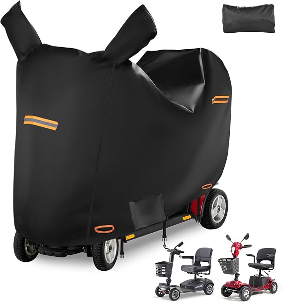 Mobility Scooter Covers Waterproof Heavy Duty with Rearview Mirror Pockets &amp; Reflective Strips,420D Oxford Fabric SRIMMIT Scooter Cover,Windproof Buckles,Air Vents,Universal Fit - L 49" x 23"x 39"