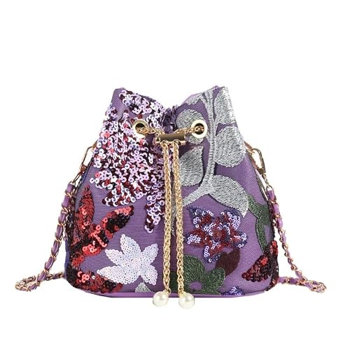 Womens Floral Handwoven Chain Crossbody Bucket Bag - Stylish Shoulder Handbag