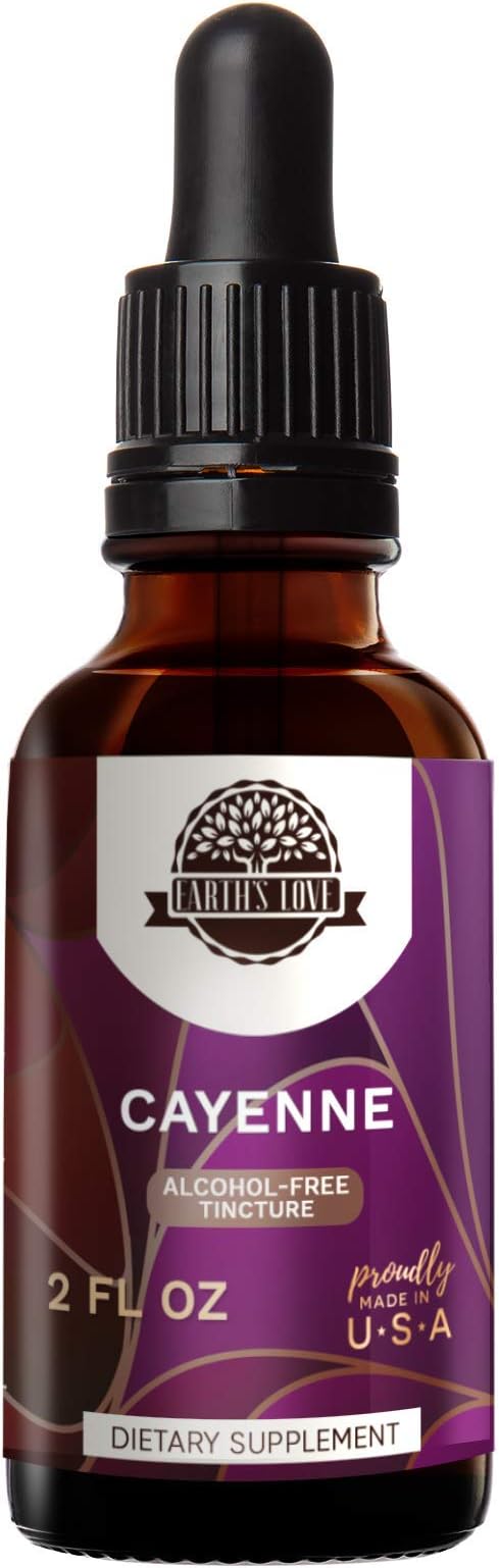 Earth's Love - Cayenne Alcohol-Free Herbal Extract Tincture, Super-Concentrated Cayenne (Capsicum annuum) Dried Pepper (2 Fl Oz)