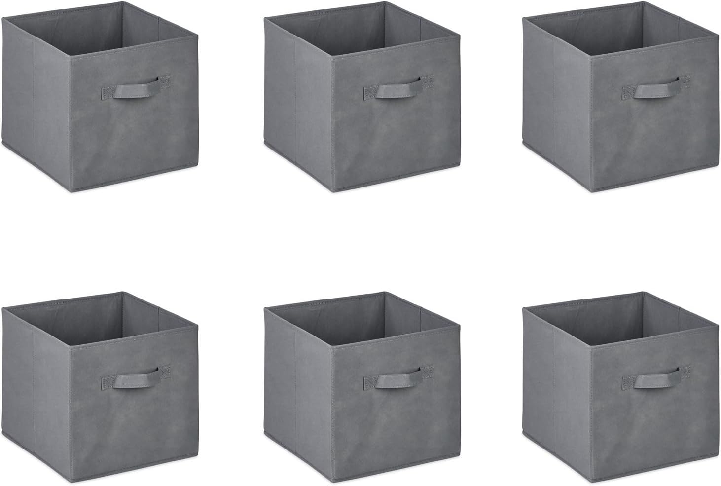 Homme Concept 6 Pack Grey Fabric Storage Cubes with Handles – Collapsible Storage Box Organisers for Shelves, Wardrobe &amp; Home, 27 x 27 x 28 cm