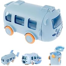 Portable Water Cup in Bus Shape, Cute Bus Water Bottle with Straw, 17oz/ 500ml Leak-Proof Drinking Bottle with Shoulder Strap, Detachable Toy Cup for Travel Sports (Blue)