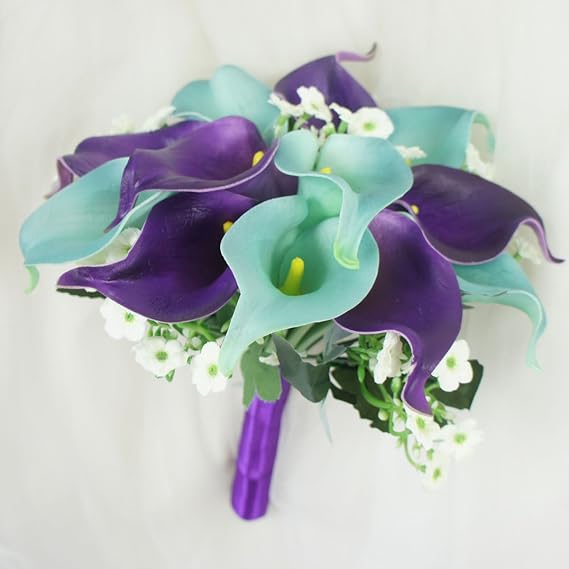 Wedding Floral Purple Calla Lilies with Crystals Berries Bling (Bridesmaid Bouquet)