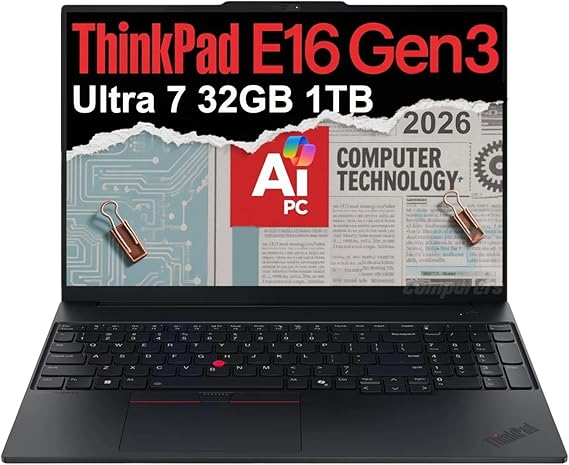 Lenovo ThinkPad E16 Gen 3 Business AI PC Laptop (16" FHD+ Anti-Glare, Intel 16-Core Ultra 7 255H (> i9-13900H), 32GB DDR5 RAM, 1TB SSD) Backlit, Thunderbolt 4, 5MP Webcam, Fingerprint, Win 11 Pro