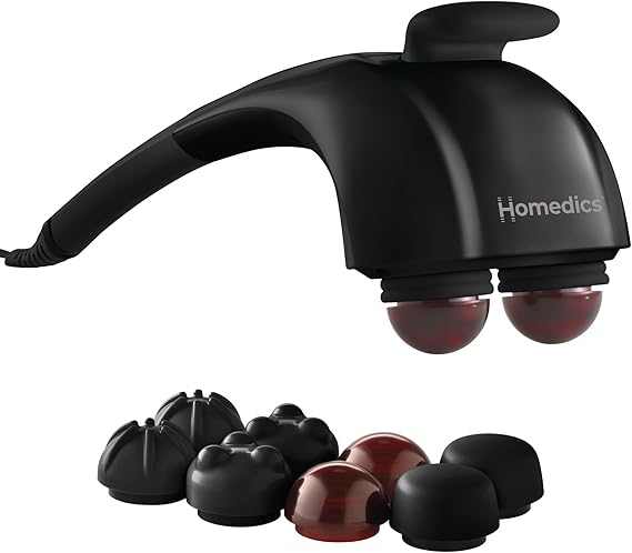 Homedics Handheld Back Massager with Heat, Deep Tissue Percussion Massager | Neck, Shoulders & Body Massage, 4 Custom Attachment Sets, Dual Node, 3 Speeds, Comfort Grip Handle, Twin Percussion Pro