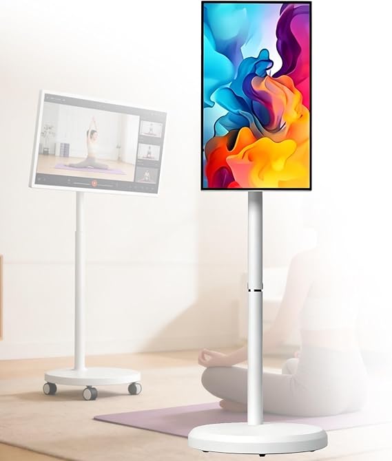 Touchscreen Portable TV 21.5"/24"/27"/32" Smart Mobile TV, Rotatable Outdoor TV with 13MP Camera, Adjustable TV Floor Stand for Indoor/Outdoor Movie, Video Call, Gaming(32inches,8GB+128GB)