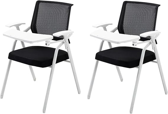 Folding Chair Fabric Fold-Up Chair Foldable Home Office Chairs, Portable and Compact Metal Frame, Padded Dining Chairs with Desk Attached for Indoor & Outdoor Use(Black,Set of 2)