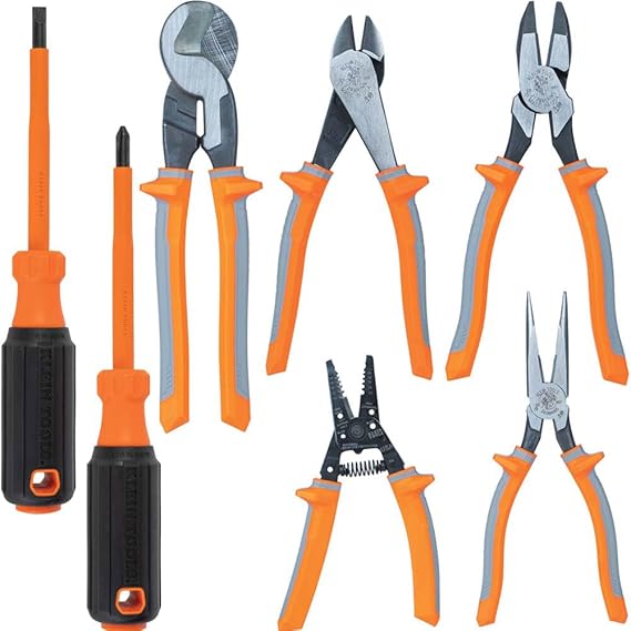 Klein Tools 9421R 1000V Insulated Plier Tool Set, Made in USA, with 3 Pairs of Pliers, Cable Cutter, Wire Stripper, and 2 Screwdrivers, 7-Piece